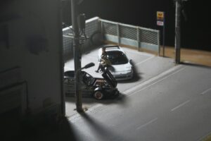 A car is parked on the side of the road